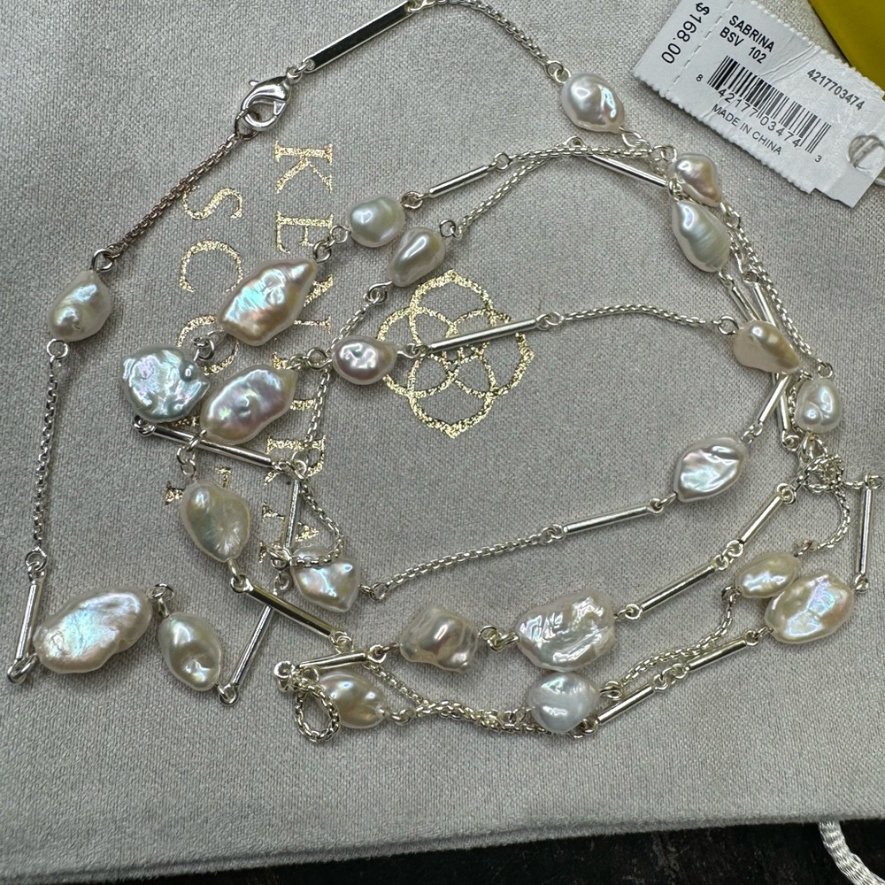 Kendra Scott Silver Pearl Long Sabrina Necklace - Picture 5 of 6